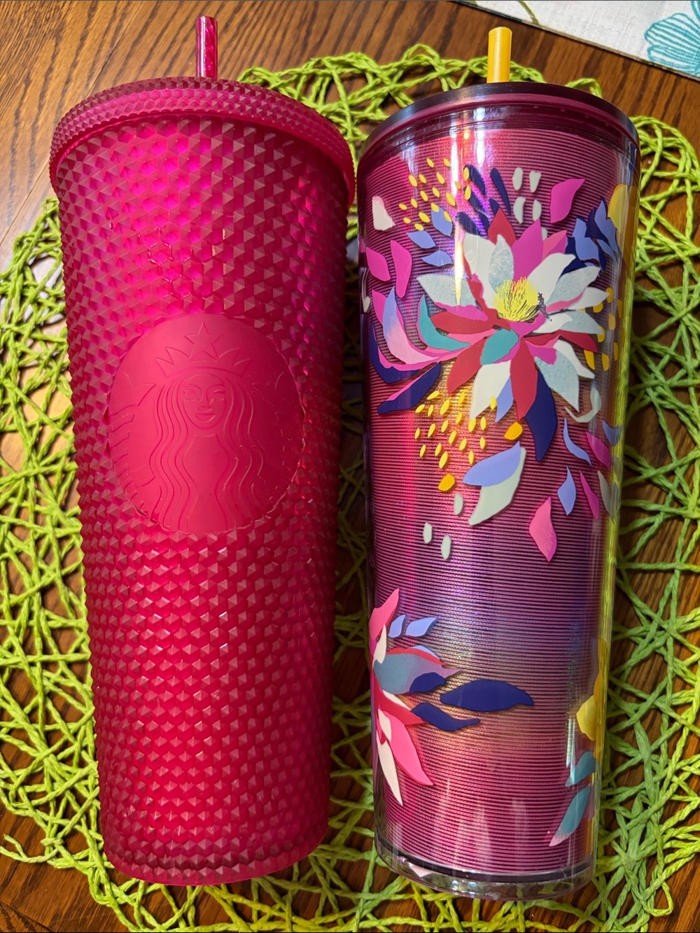 Starbucks Fuchsia Studded Tumbler and Floral Pink Cold Cup